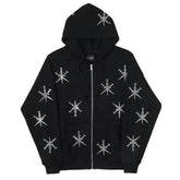 Rhinestone Gothic Streetwear Green Zipup Hoodie - pluto essentials 