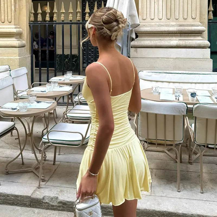 Sexy V-neck Suspender Dress Y2K Fashion Slim Ruffled Short Dresses For Women Clithing - pluto essentials 