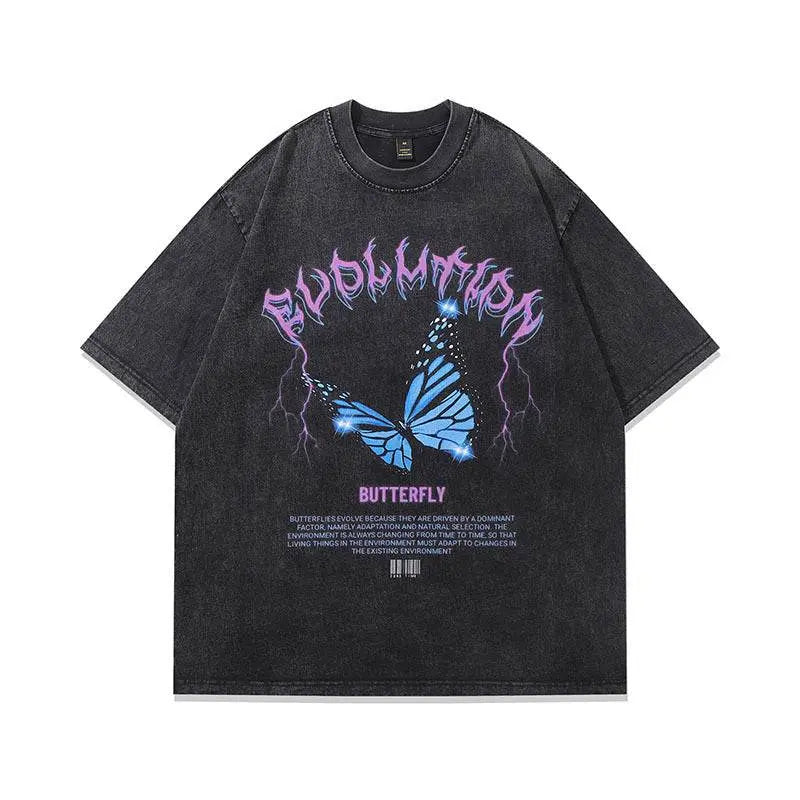 American Hiphop Cartoon Vintage Print Half Sleeve T-shirt Men - pluto essentials 