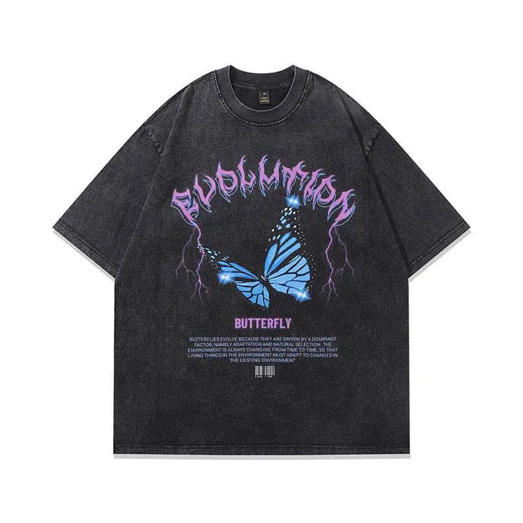 American Hiphop Cartoon Vintage Print Half Sleeve T-shirt Men - pluto essentials 