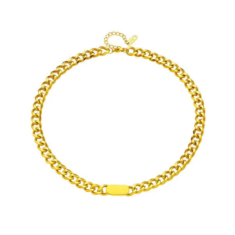 All-match Gold Titanium Steel Hip Hop Women Men Chunky Necklace - pluto essentials 
