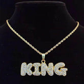Men Women Hip Hop KING QUEEN Letter Pendant Necklace - pluto essentials 