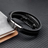 Stainless Steel Leather Cross Brown Black Bracelet Men Hiphop Jewelry - pluto essentials 