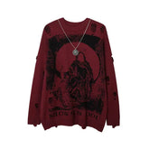 Street Hip-hop Ripped Hole Oversized Pullover Sweater - pluto essentials 