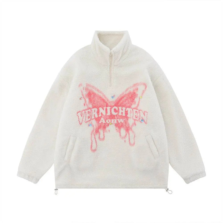 Butterfly Print Lamb Wool Sweatshirt Men - pluto essentials 