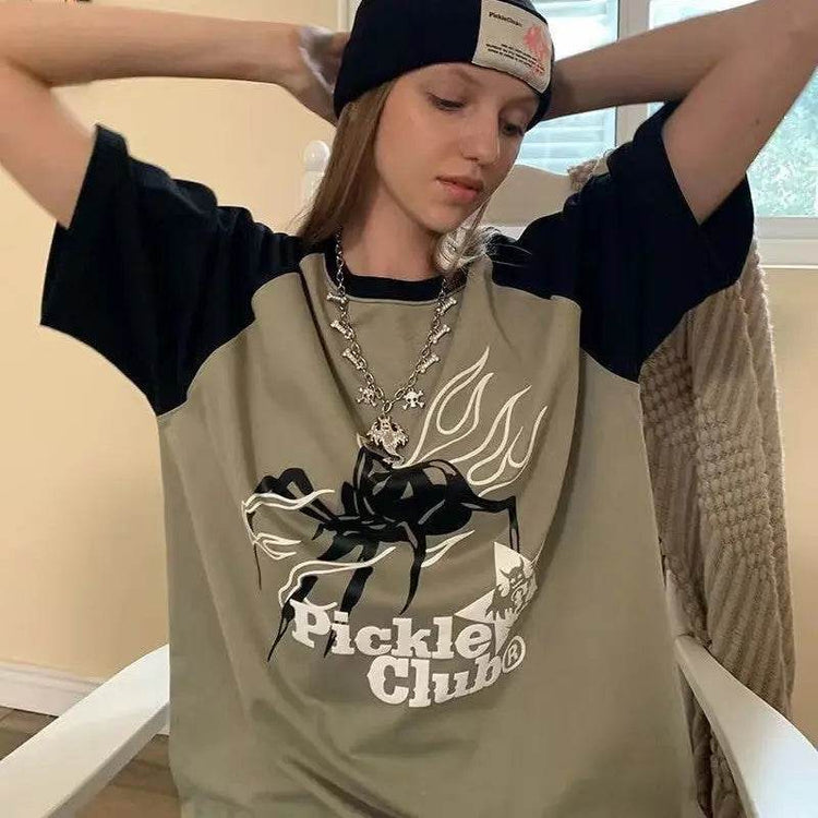 High Quality Harajuku Casual Hip Hop Female Vintage Oversized Street Retro Summer Letters T-shirts - pluto essentials 