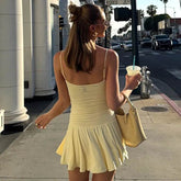 Sexy V-neck Suspender Dress Y2K Fashion Slim Ruffled Short Dresses For Women Clithing - pluto essentials 