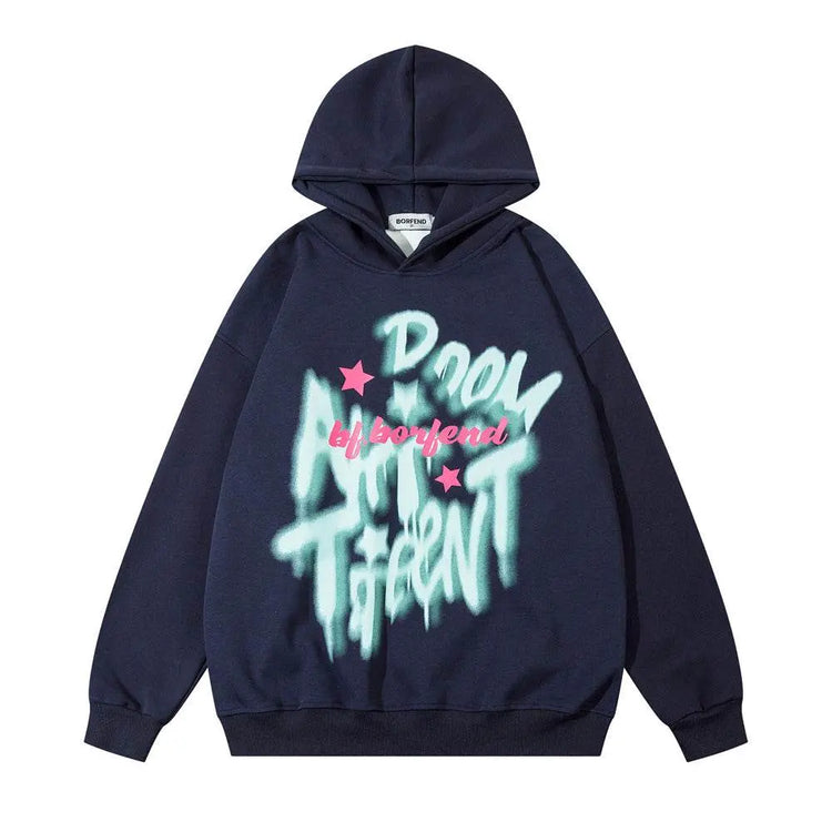 Graffiti Letter Printed Hoodie Men - pluto essentials 
