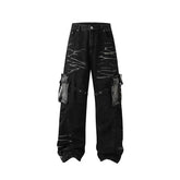 Real Shot American Street High Street Personality Denim Trousers - pluto essentials 