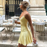 Sexy V-neck Suspender Dress Y2K Fashion Slim Ruffled Short Dresses For Women Clithing - pluto essentials 