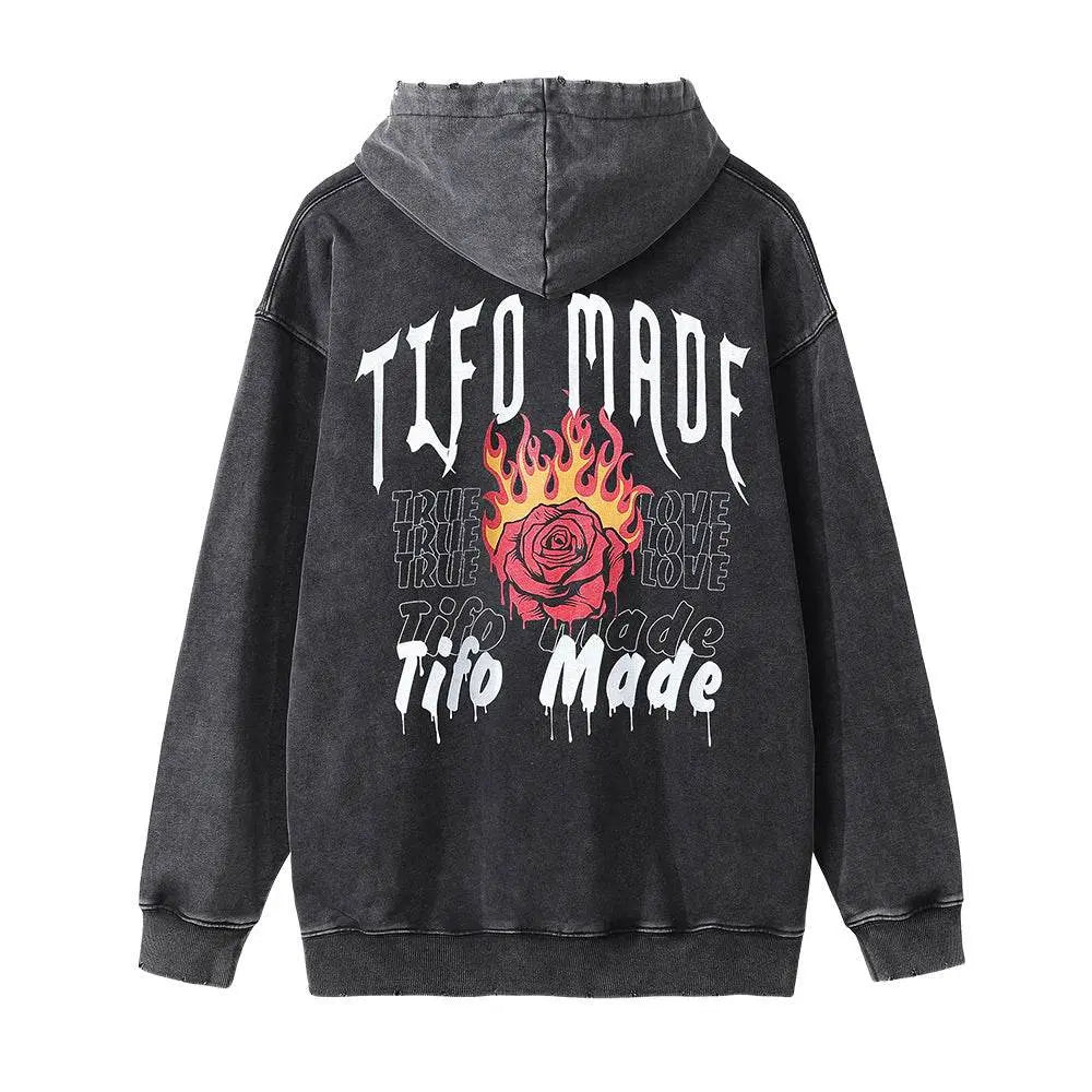 Rose Flame Printed Hoodie Men - pluto essentials 