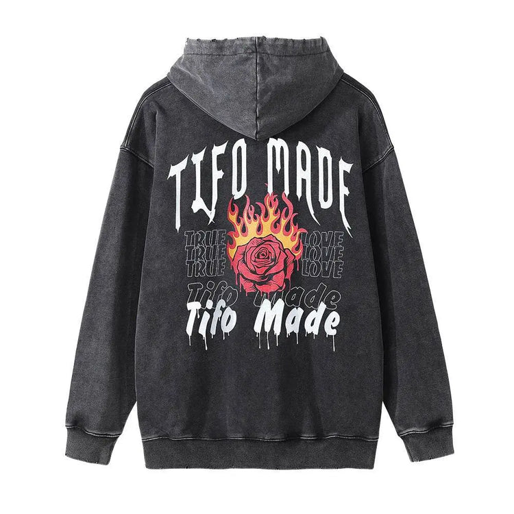 Rose Flame Printed Hoodie Men - pluto essentials 