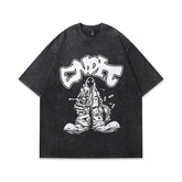 American Hiphop Cartoon Vintage Print Half Sleeve T-shirt Men - pluto essentials 